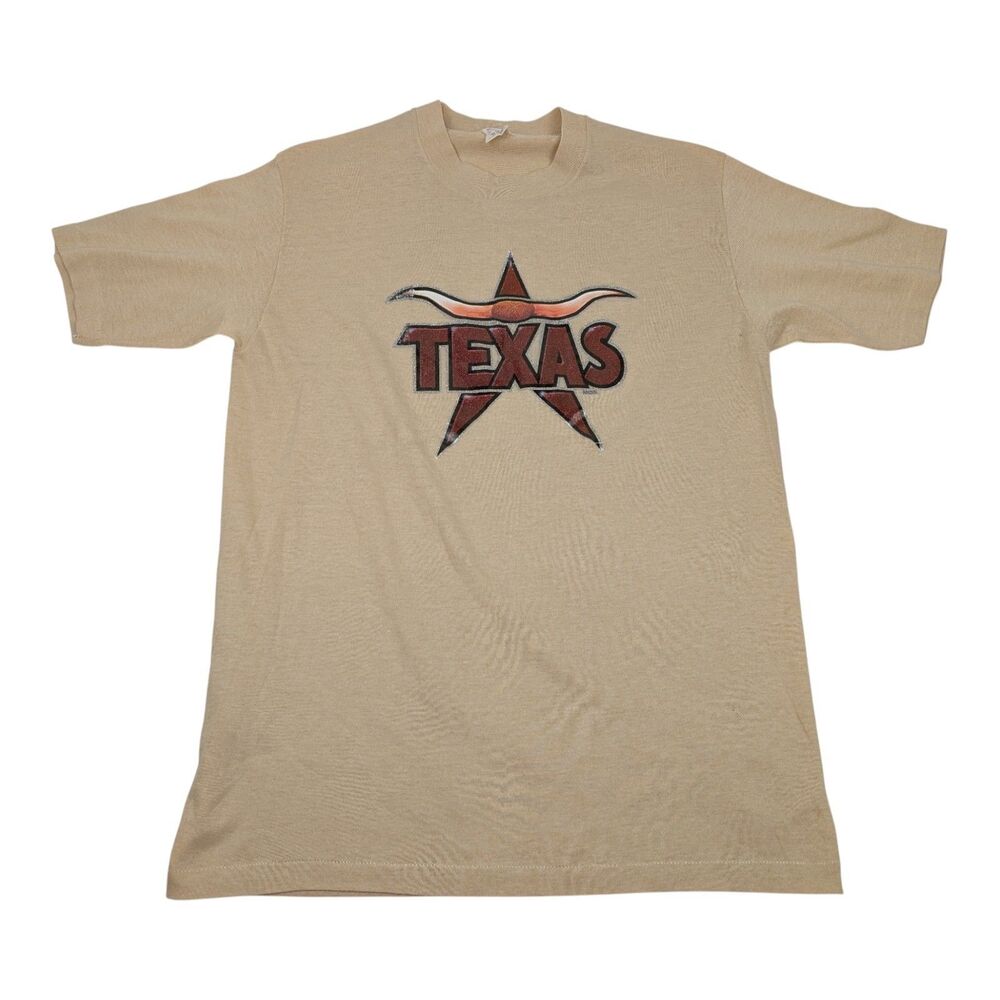 Vtg 70s Texas Star Horn Glitter T Shirt Iron On Graphic Paper Thin 50/50 Size‎ L